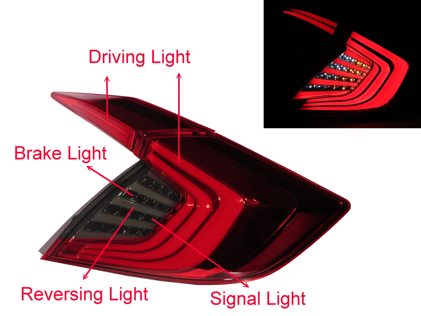 CrazyTheGod CIVIC Tenth generation 2016-present Sedan 4D LED Tail Rear Light Red/Smoke for HONDA