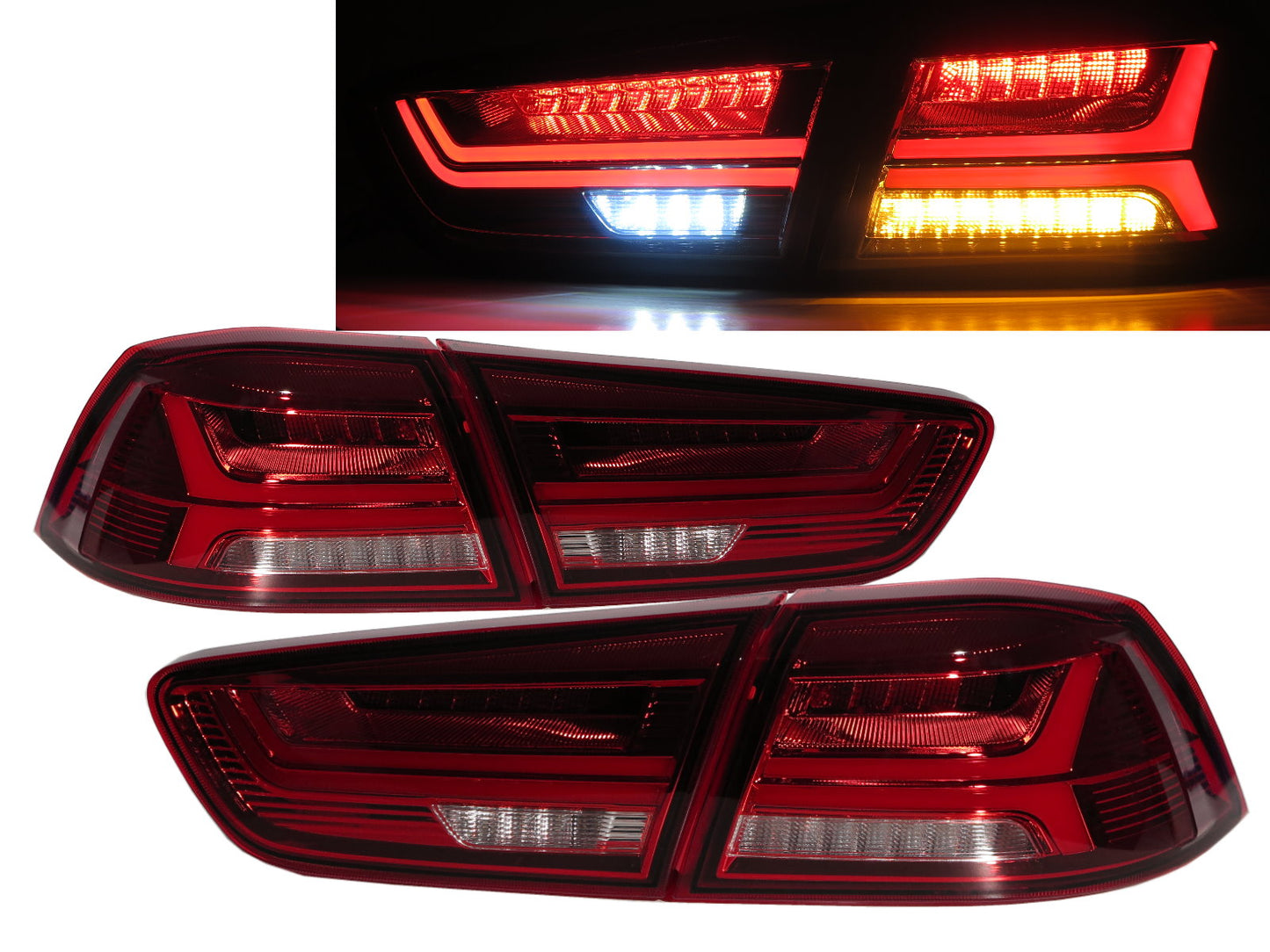 CrazyTheGod LANCER EVOLUTION EVO X 10 รุ่นที่ 10 รถเก๋ง 4 ประตู A6Look LED ไฟท้ายสีแดง/ใส สำหรับ Mitsubishi ปี 2008-2016