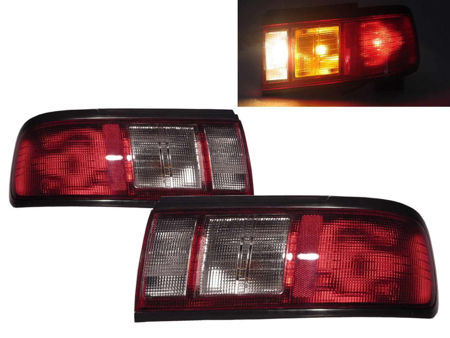 CrazyTheGod Sentra B13 Third generation 1991-1994 Sedan 2D/4D Tail Rear Light Red/Clear for NISSAN