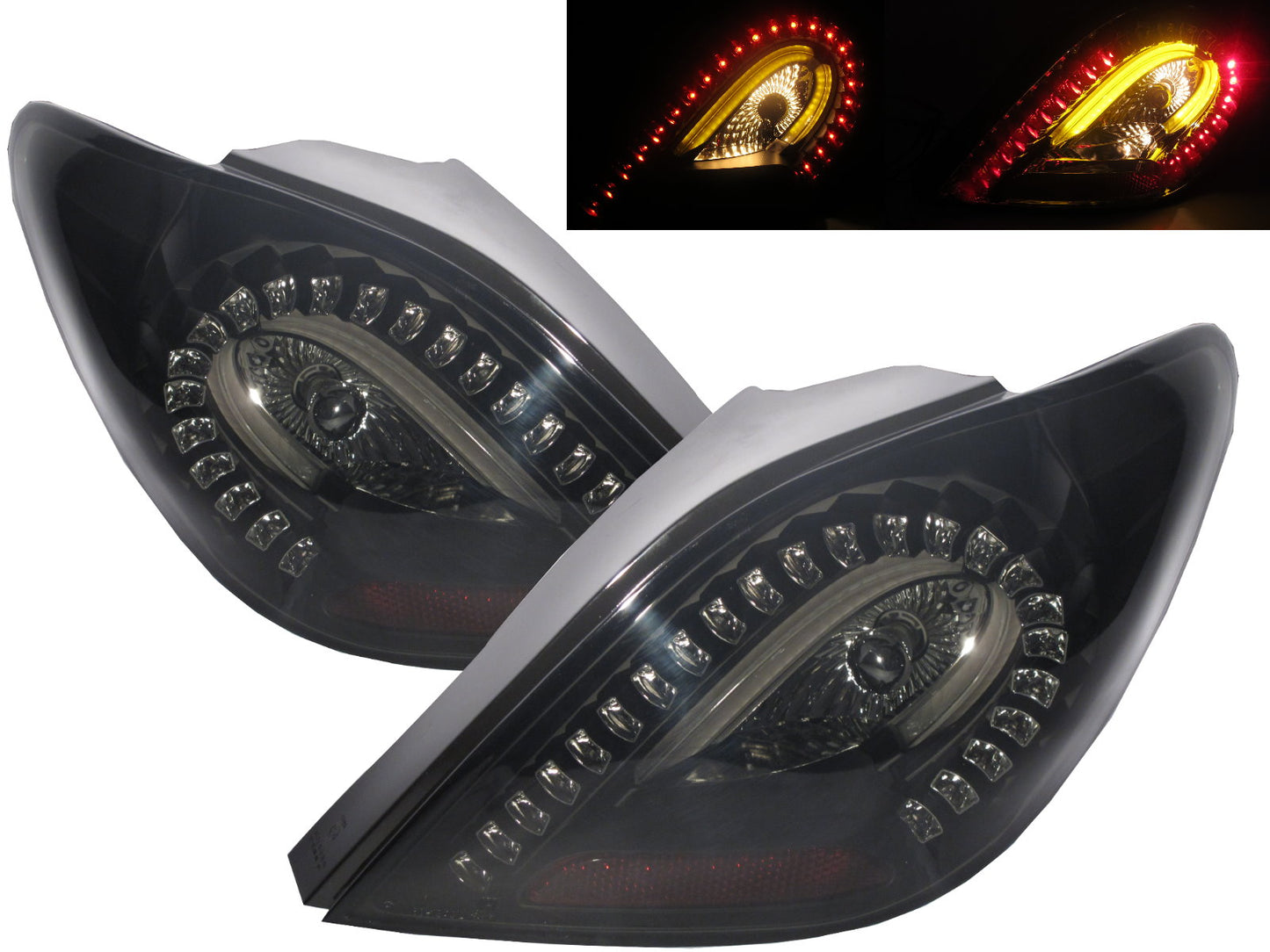 CrazyTheGod 207 2006-2014 LED BAR Tail Rear Light Lamp HATCHBACK V1 BLACK for PEUGEOT