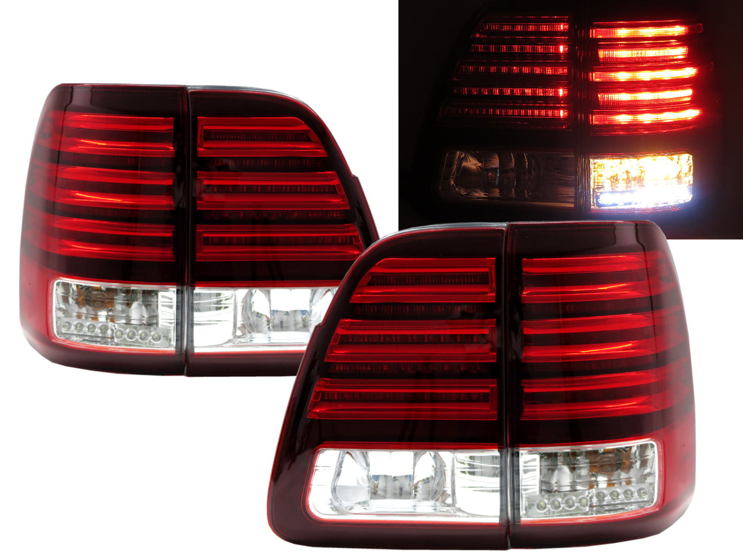 CrazyTheGod LAND CRUISER FJ100 1998-2007 5D LED Tail Rear Light Red/Clear for TOYOTA