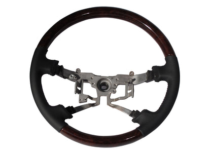 CrazyTheGod FORTUNER 2006-2011 STEERING WHEEL OE DARK WALNUT WOOD BLACK Leather for TOYOTA