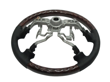 CrazyTheGod HILUX N70 2005-2011 STEERING WHEEL OE DARK WALNUT WOOD BLACK Leather for TOYOTA