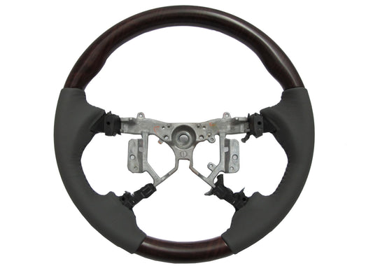 CrazyTheGod INNOVA 2012-2014 STEERING WHEEL OE BROWN WOOD GRAY Leather for TOYOTA