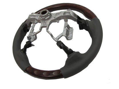 CrazyTheGod HILUX N70 2012-2014 STEERING WHEEL OE BROWN WOOD GRAY Leather for TOYOTA