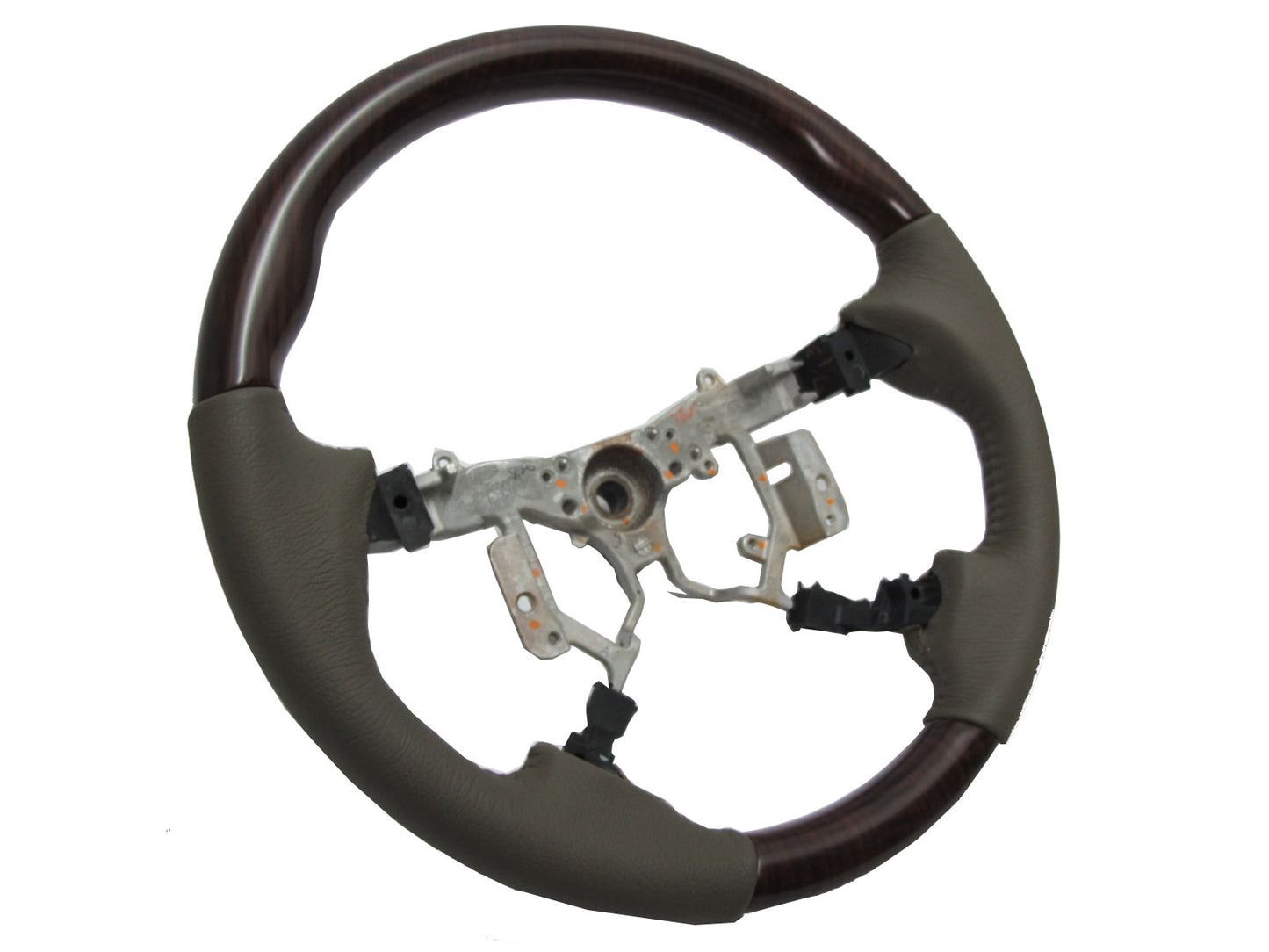 CrazyTheGod HIGHLANDER 2008-2012 STEERING WHEEL OE BROWN WOOD BEIGE Leather for TOYOTA