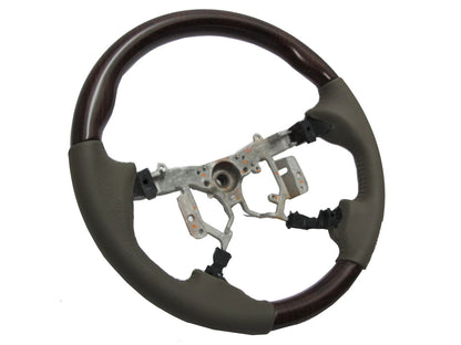 CrazyTheGod INNOVA 2012-2014 STEERING WHEEL OE BROWN WOOD BEIGE Leather for TOYOTA