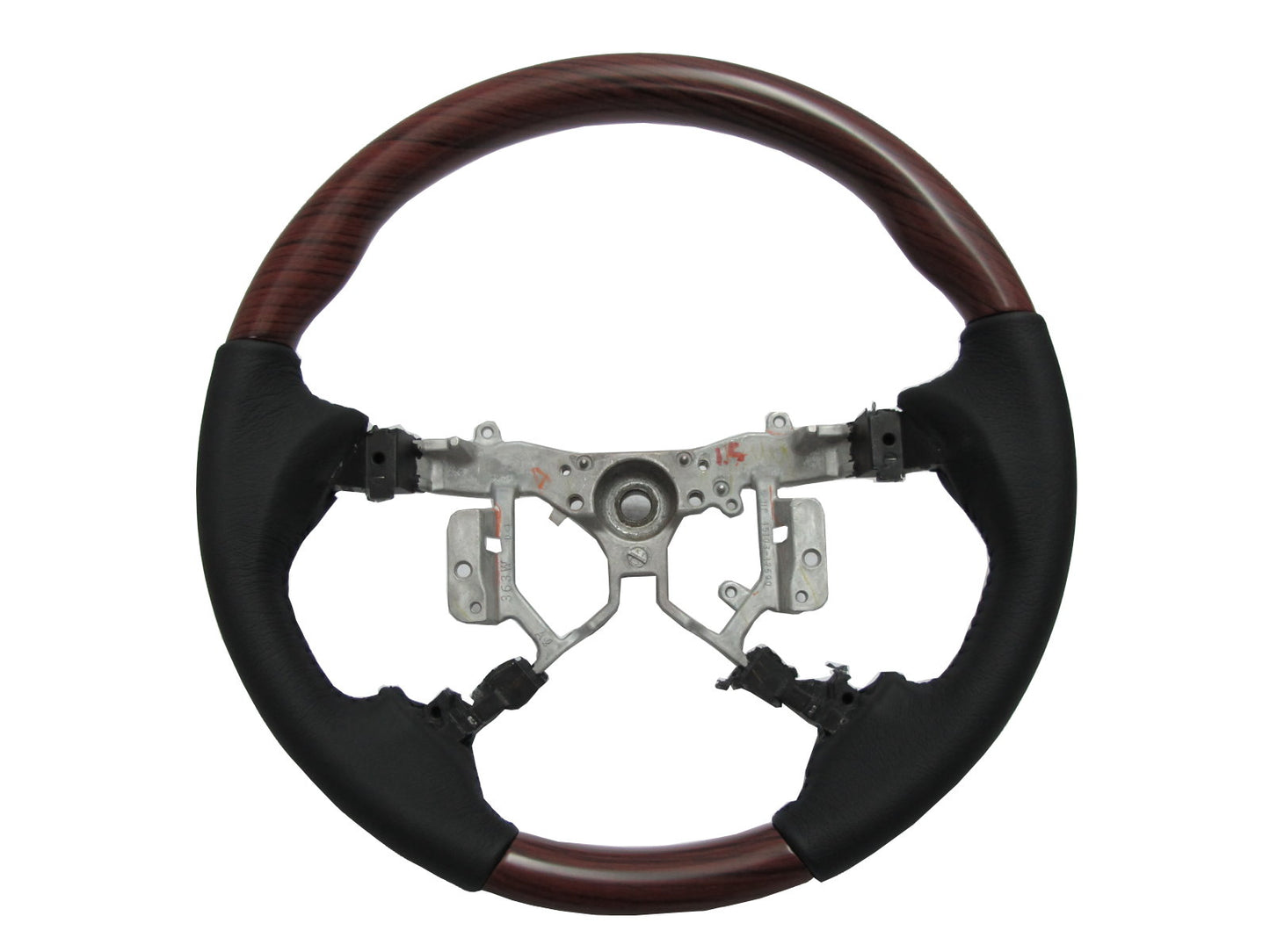 CrazyTheGod HILUX N70 2012-2014 STEERING WHEEL OE RED-WINE WOOD BLACK Leather for TOYOTA