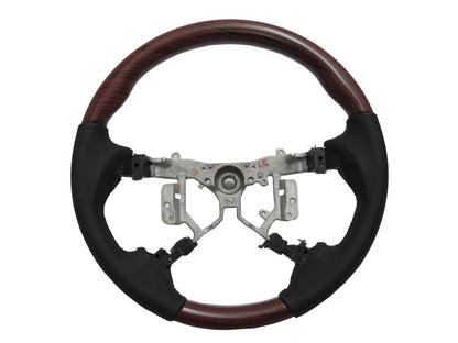 CrazyTheGod HIGHLANDER XU40 2008-2012 STEERING WHEEL OE RED-WINE WOOD BLACK Leather for TOYOTA