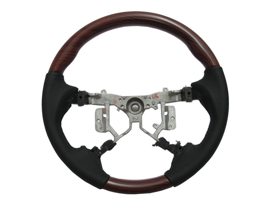 CrazyTheGod FORTUNER 2012-2014 STEERING WHEEL OE RED-WINE WOOD BLACK Leather for TOYOTA