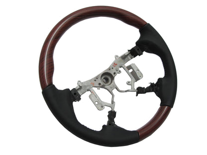 CrazyTheGod HILUX N70 2012-2014 STEERING WHEEL OE RED-WINE WOOD BLACK Leather for TOYOTA