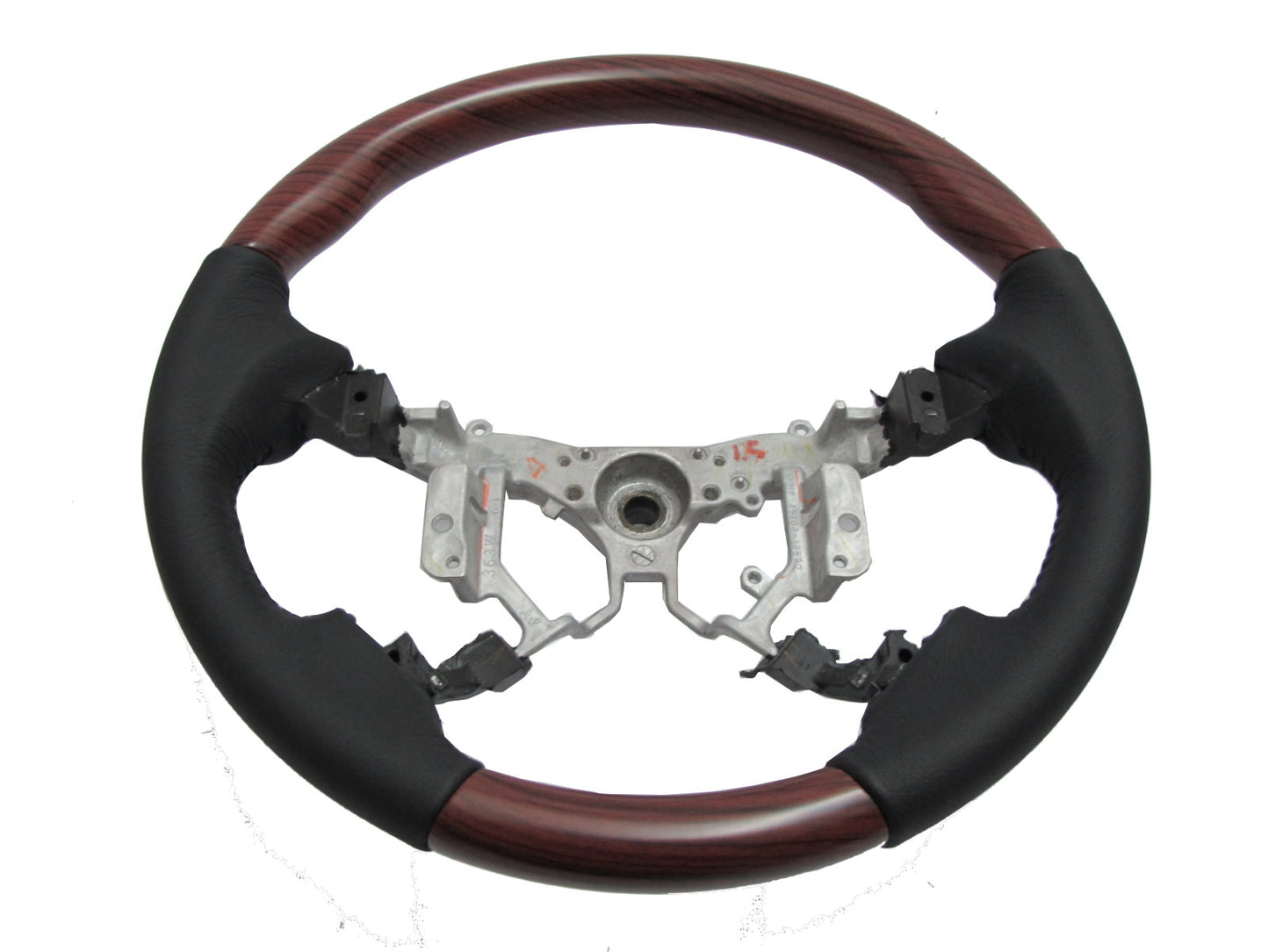 CrazyTheGod INNOVA 2012-2014 STEERING WHEEL OE RED-WINE WOOD BLACK Leather for TOYOTA