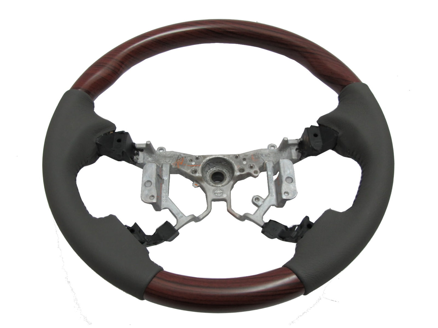 CrazyTheGod INNOVA 2012-2014 STEERING WHEEL OE RED-WINE WOOD GRAY Leather for TOYOTA