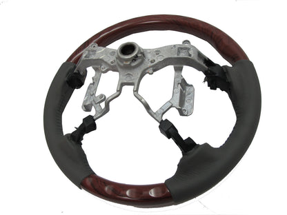 CrazyTheGod HILUX N70 2012-2014 STEERING WHEEL OE RED-WINE WOOD GRAY Leather for TOYOTA