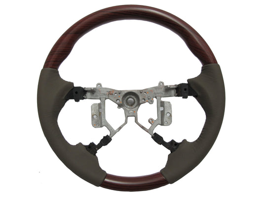 CrazyTheGod HILUX N70 2012-2014 STEERING WHEEL OE RED-WINE WOOD BEIGE Leather for TOYOTA