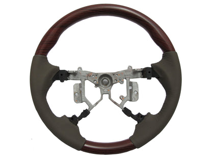 CrazyTheGod INNOVA 2012-2014 STEERING WHEEL OE RED-WINE WOOD BEIGE Leather for TOYOTA