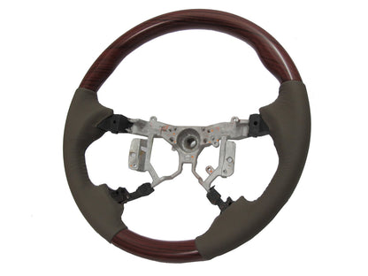 CrazyTheGod CAMRY XV40 2006-2011 STEERING WHEEL OE RED-WINE WOOD BEIGE Leather for TOYOTA