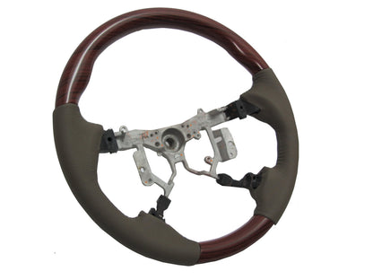 CrazyTheGod HILUX N70 2012-2014 STEERING WHEEL OE RED-WINE WOOD BEIGE Leather for TOYOTA