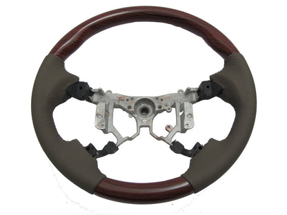 CrazyTheGod HILUX N70 2012-2014 STEERING WHEEL OE RED-WINE WOOD BEIGE Leather for TOYOTA