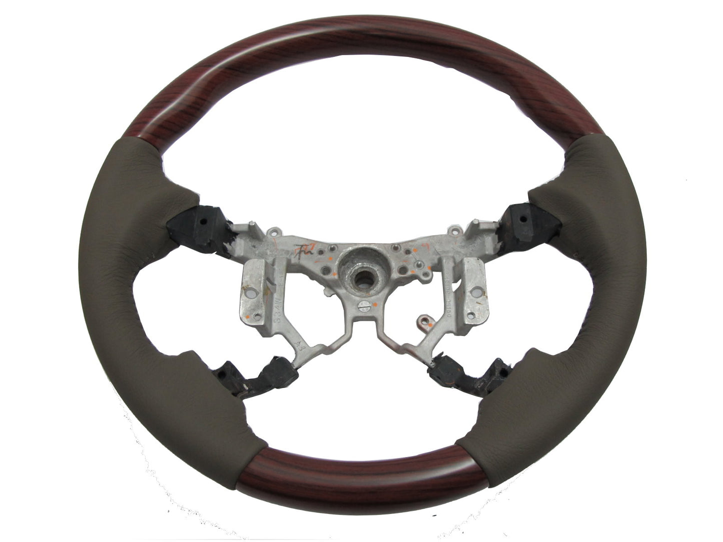 CrazyTheGod HIGHLANDER XU40 2008-2012 STEERING WHEEL OE RED-WINE WOOD BEIGE Leather for TOYOTA