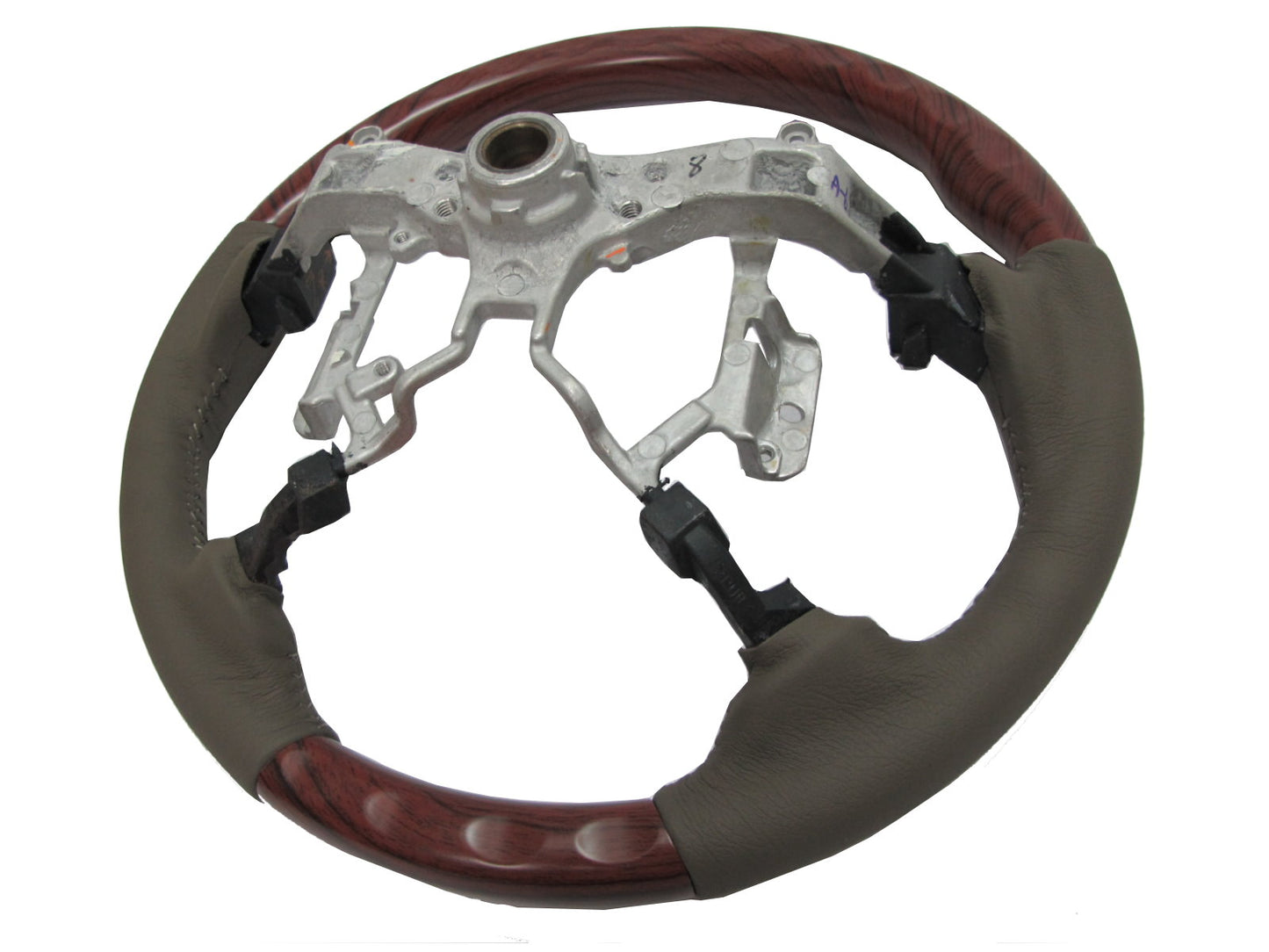 CrazyTheGod HIGHLANDER XU40 2008-2012 STEERING WHEEL OE RED-WINE WOOD BEIGE Leather for TOYOTA