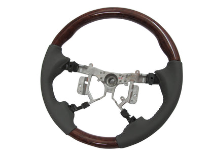 CrazyTheGod FORTUNER 2012-2014 STEERING WHEEL OE WALNUT WOOD GRAY Leather for TOYOTA