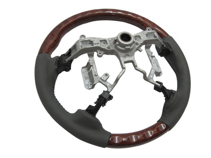 CrazyTheGod HILUX N70 2012-2014 STEERING WHEEL OE WALNUT WOOD GRAY Leather for TOYOTA