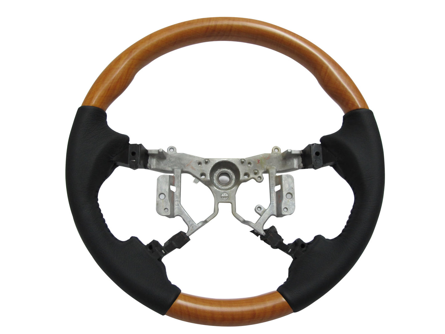 CrazyTheGod HILUX N70 2012-2014 STEERING WHEEL OE YELLOW WOOD BLACK Leather for TOYOTA