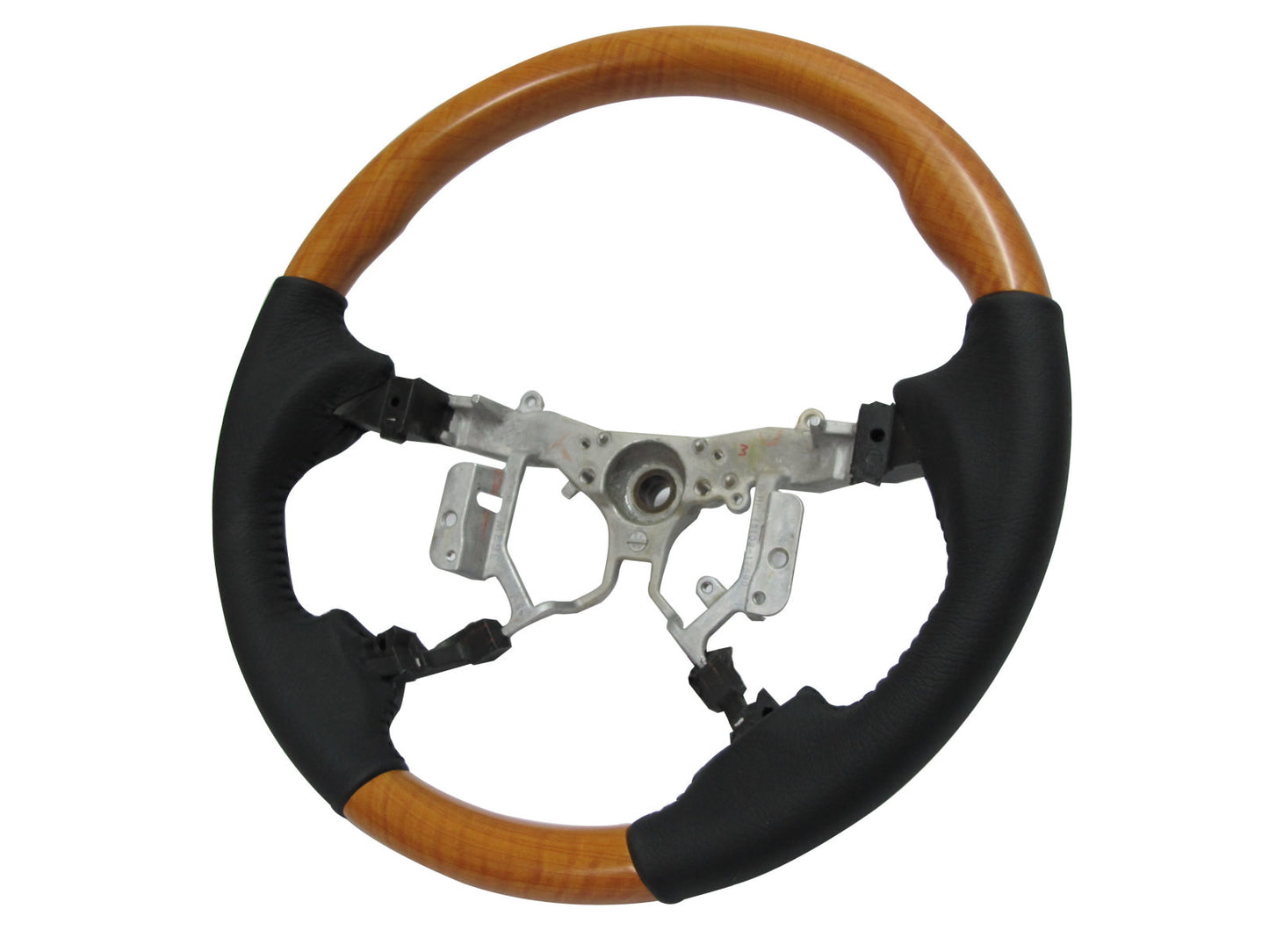 CrazyTheGod HILUX N70 2012-2014 STEERING WHEEL OE YELLOW WOOD BLACK Leather for TOYOTA