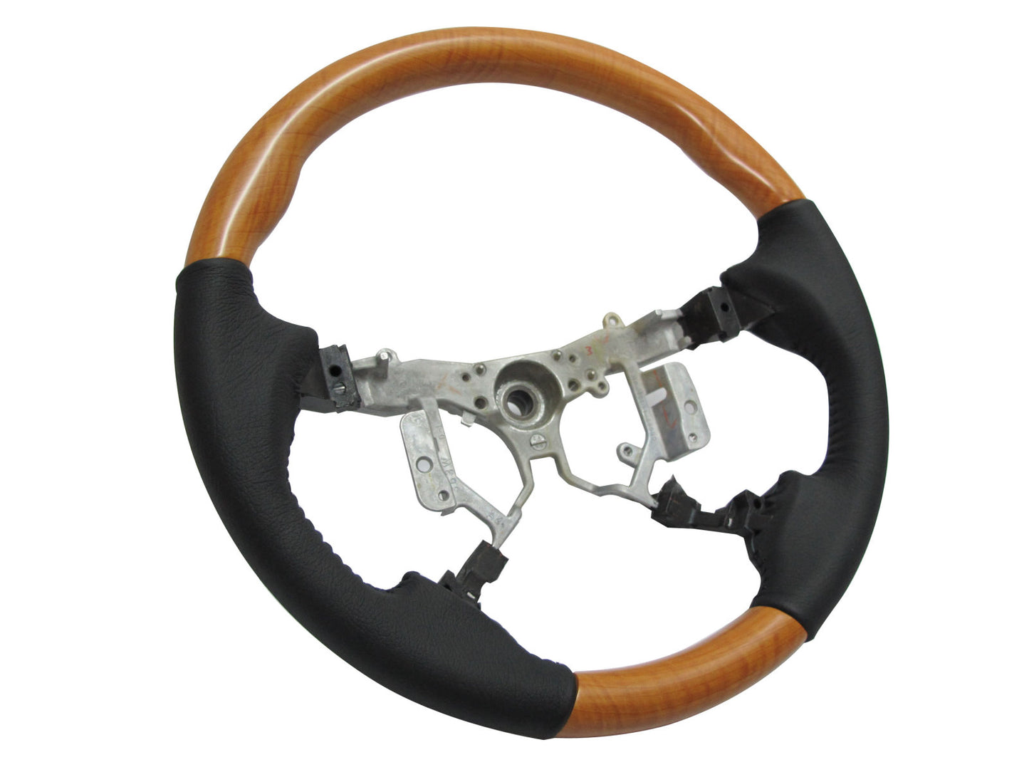 CrazyTheGod HILUX N70 2012-2014 STEERING WHEEL OE YELLOW WOOD BLACK Leather for TOYOTA