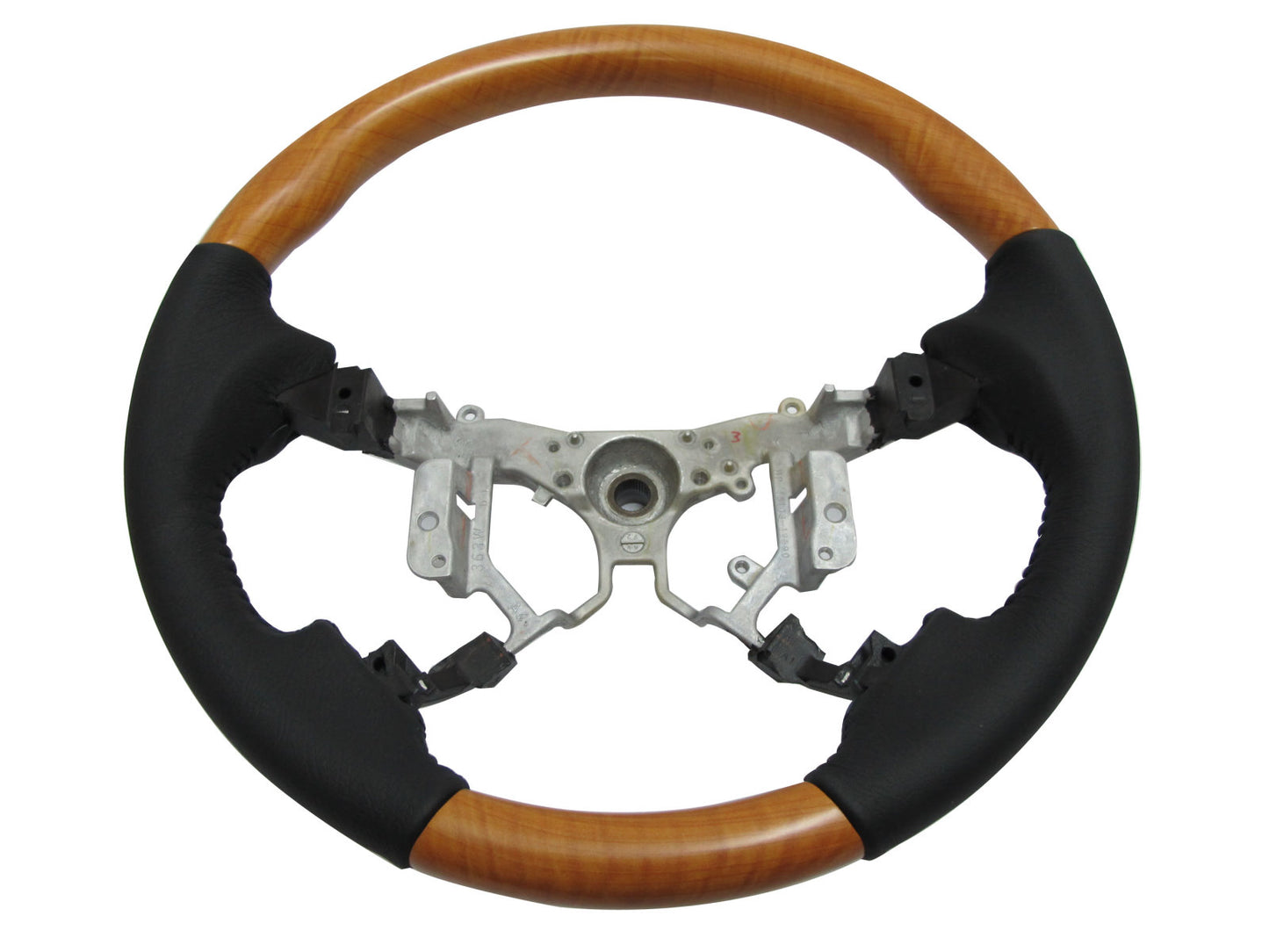 CrazyTheGod HILUX N70 2012-2014 STEERING WHEEL OE YELLOW WOOD BLACK Leather for TOYOTA