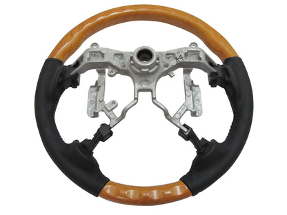 CrazyTheGod HILUX N70 2012-2014 STEERING WHEEL OE YELLOW WOOD BLACK Leather for TOYOTA