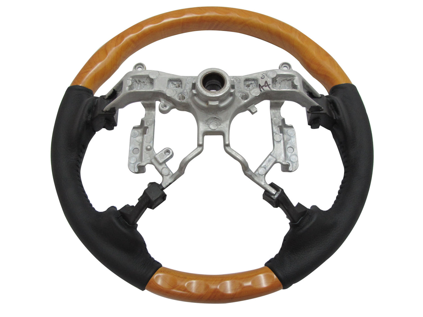 CrazyTheGod FORTUNER 2012-2014 STEERING WHEEL OE YELLOW WOOD BLACK Leather for TOYOTA