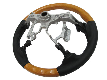 CrazyTheGod HILUX N70 2012-2014 STEERING WHEEL OE YELLOW WOOD BLACK Leather for TOYOTA