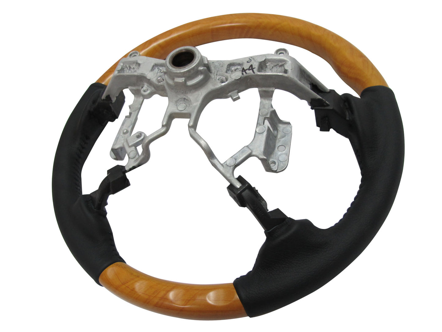 CrazyTheGod FORTUNER 2012-2014 STEERING WHEEL OE YELLOW WOOD BLACK Leather for TOYOTA