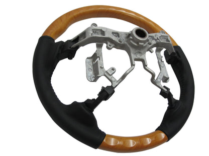 CrazyTheGod HILUX N70 2012-2014 STEERING WHEEL OE YELLOW WOOD BLACK Leather for TOYOTA