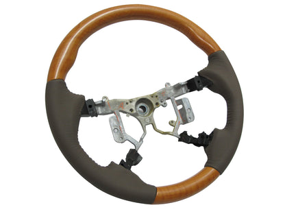 CrazyTheGod HILUX N70 2012-2014 STEERING WHEEL OE YELLOW WOOD BEIGE Leather for TOYOTA