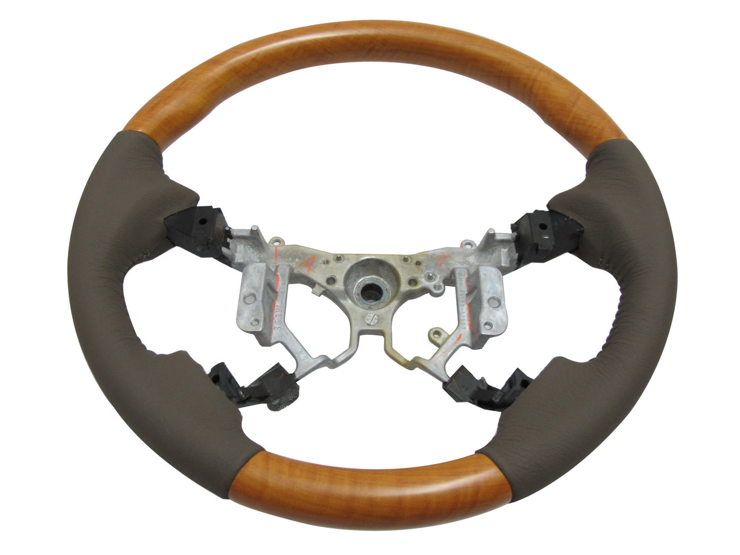 CrazyTheGod HILUX N70 2012-2014 STEERING WHEEL OE YELLOW WOOD BEIGE Leather for TOYOTA