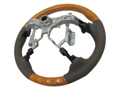 CrazyTheGod HILUX N70 2012-2014 STEERING WHEEL OE YELLOW WOOD BEIGE Leather for TOYOTA