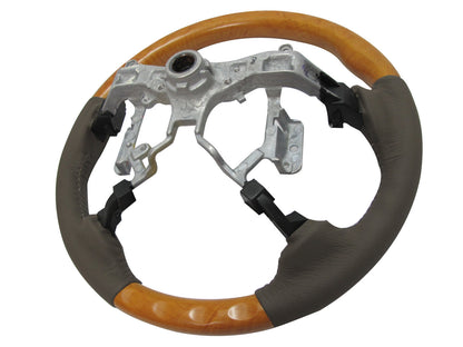 CrazyTheGod HILUX N70 2012-2014 STEERING WHEEL OE YELLOW WOOD BEIGE Leather for TOYOTA