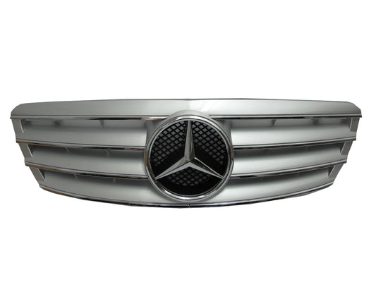 CrazyTheGod W203 2000-2007 4D/5D Sedan/Wagon GRILLE/GRILL 4FIN CHROME/SILVER for Mercedes-Benz V2 Exc C55